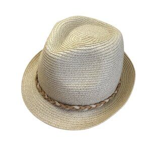 Nine West Womens Beige Straw Fedora W/ Braided Band